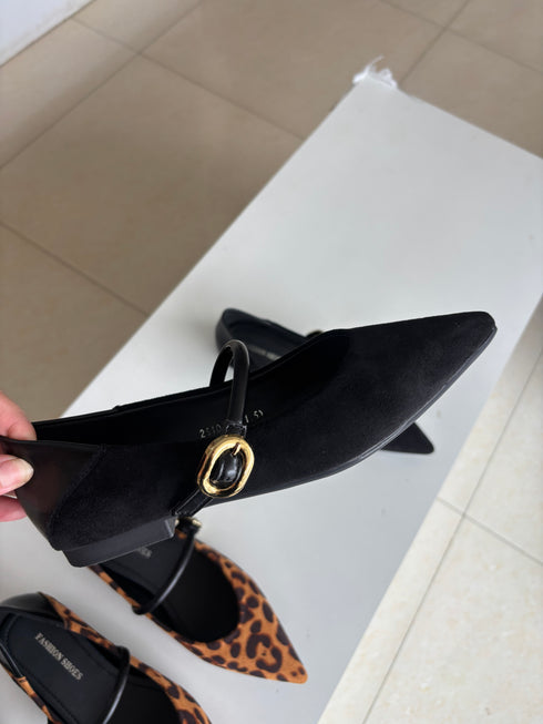 Pointy Toe Ballet Flat with Buckle Straps